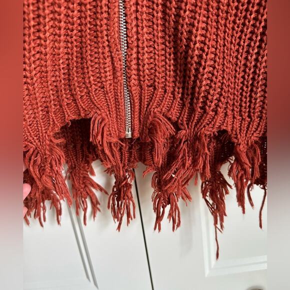 Purple Snow Rust Frayed Hem Hooded Full Zip Cardigan Sweater - Picture 6 of 13